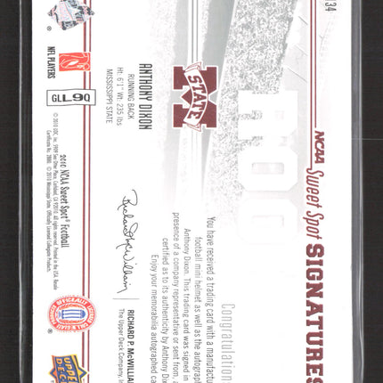 2010 Upper Deck Sweet Spot NCAA Anthony Dixon #134 Helmet Auto /400