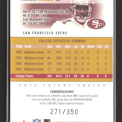 2004 Fleer Hot Prospects Rashaun Woods #90 Patch Auto /350
