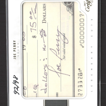 2017 Panini Certified Cuts Legendary Cuts Joe Perry #LC-JP Cut 92/98 Auto