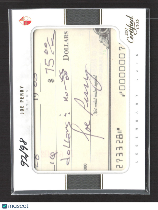 2017 Panini Certified Cuts Legendary Cuts Joe Perry #LC-JP Cut 92/98 Auto
