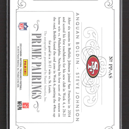 2015 National Treasures Prime Pairings Steve Johnson Anquan Boldin 02/10 Auto