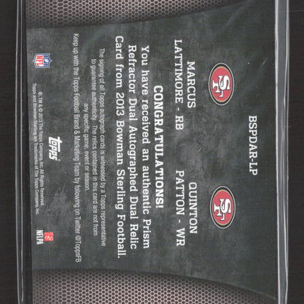 2013 Bowman Sterling Quinton Patton Marcus Lattimore Prism Jersey Auto /35