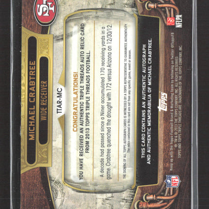 2013 Topps Triple Threads Michael Crabtree #TTAR-MC Patch Auto /9