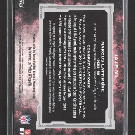 2013 Topps Inception Marcus Lattimore #IAJP-ML Patch 16/50 Auto