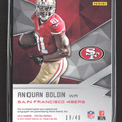 2016 Panini Spectra Vested Veterans Anquan Boldin #VV-AB Patch 19/49 Auto