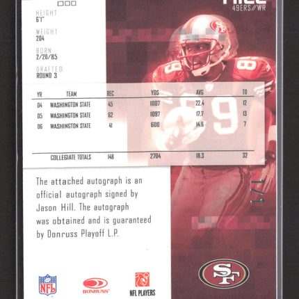 2007 Donruss Playoff Rookies & Stars Longevity Jason Hill #224 Patch Auto 1/1
