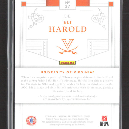 2016 Panini National Treasures Collegiate Eli Harold #37 08/25 MaterialAuto