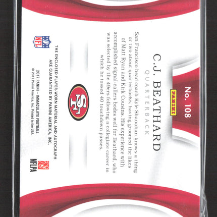 2017 Panini Immaculate Collection C.J. Beathard #108 Rookie Patch RC Auto /25