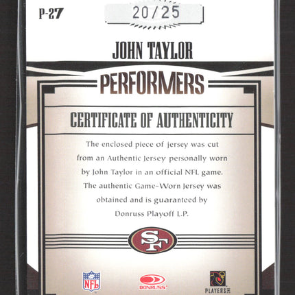 2005 Donruss Gridiron Gear Performers John Taylor #P-27 Jumbo Patch 20/25