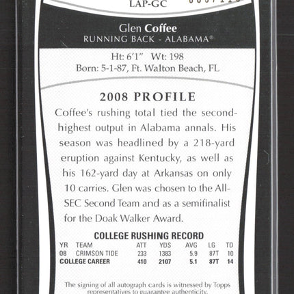2009 Topps College Letter Patch Glen Coffee #LAP-GC 009/115 Auto
