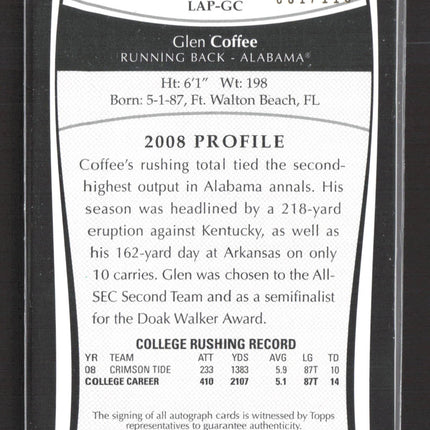 2009 Topps Glen Coffee #LAP-GC College Letter Patch 091/115 Auto