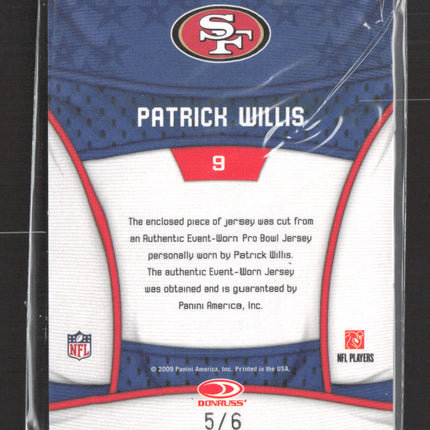 2009 Donruss Limited Lettermen Patrick Willis #9 Name Plate 5/6 Patch