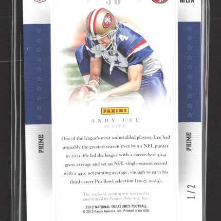 2013 National Treasures Colossal Andy Lee #36 Prime 1/2 Pro Bowl Jersey Patch