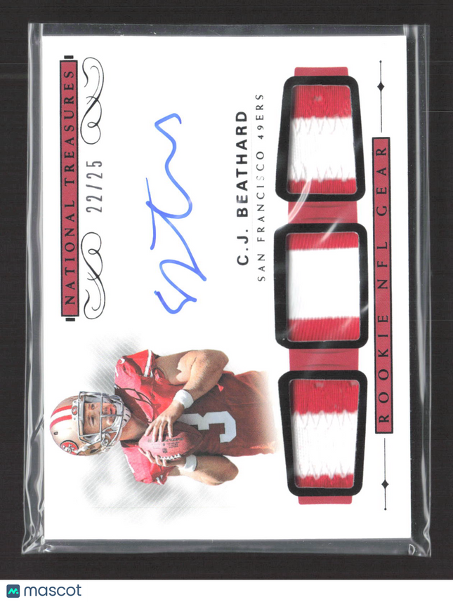 2018 National Treasures Rookie NFL Gear CJ Beathard Patch 22/25 Jersey Auto