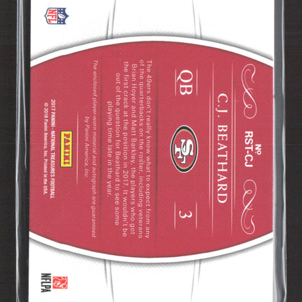 2018 National Treasures Rookie NFL Gear CJ Beathard Patch 22/25 Jersey Auto