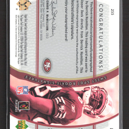 2004 Upper Deck Sweet Spot Helmet Rookie Derrick Hamilton #255 648/690 Auto