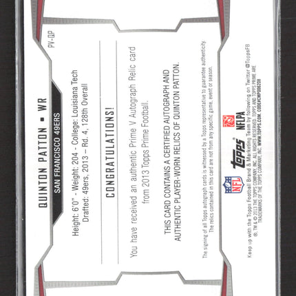 2013 Topps Prime Quinton Patton #PV-QP Level V Jersey Auto /449