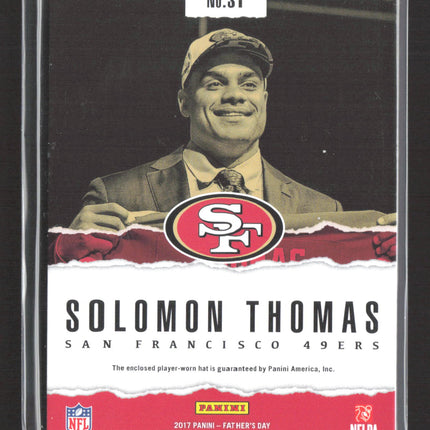 2017 Panini Father's Day Solomon Thomas #ST Player-worn hat Logo