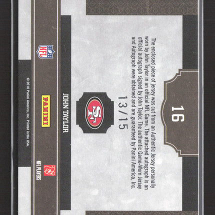 2010 Panini Classics Classic Singles John Taylor #16 Jersey Patch 13/15 Auto