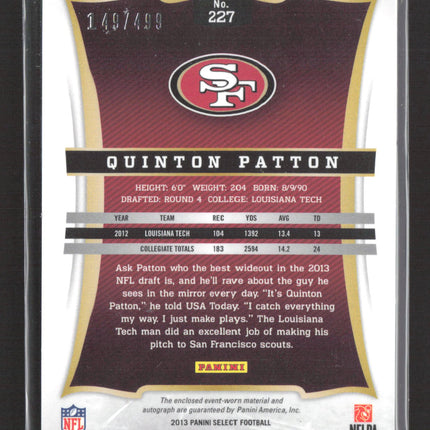 2013 Panini Select Quinton Patton #227 Patch RC Auto /499