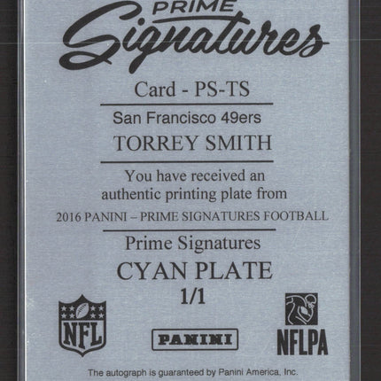 2016 Prime Torrey Smith #PS-TS Cyan Printing Plate Printing Plate 1/1 Auto