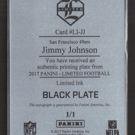 2017 Panini Limited Ink Jimmy Johnson #LI-JJ Black Plate Printing Plate 1/1 Auto