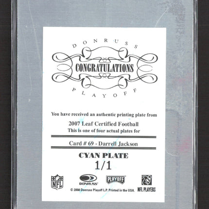 2008 Leaf Darrell Jackson #69 Cyan Printing Plate 1/1 Printing Plate