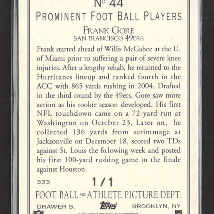 2006 Topps Turkey Red Frank Gore #44 Yellow Printing Plate 1/1