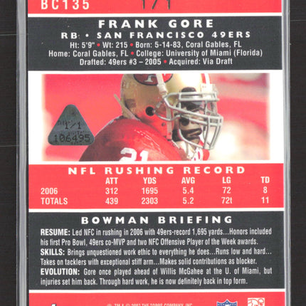 2007 Bowman Chrome Frank Gore #BC135 Cyan Printing Plate 1/1