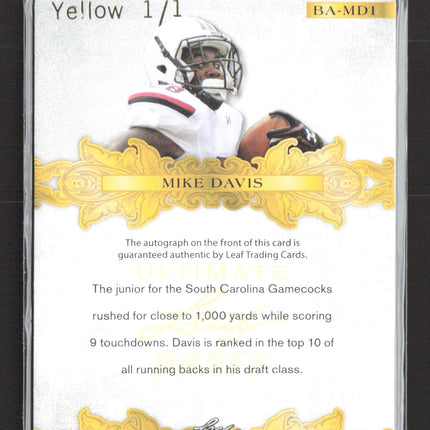 2015 Leaf Ultimate Draft Mike Davis #BA-MD1 Yellow Printing Plate 1/1 Auto