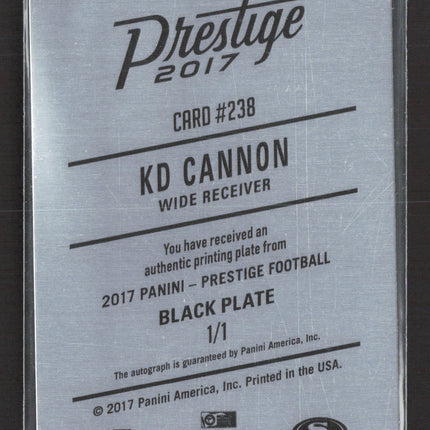 2017 Panini Prestige KD Cannon #238 Black Printing Plate 1/1 RC Auto