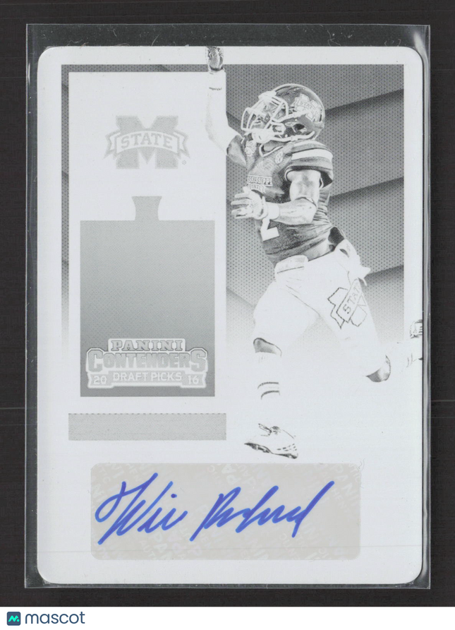 2016 Panini Contenders Will Redmond #215 Black Printing Plate 1/1 Auto