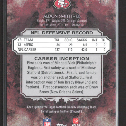2014 Topps Inception Aldon Smith #99 Printing Plate Black 1/1