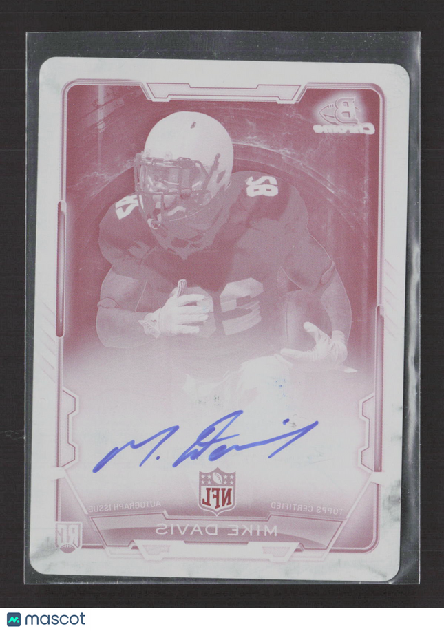 2015 Bowman Chrome Football Mike Davis #RCRA-MDA Magenta Printing Plate Auto 1/1