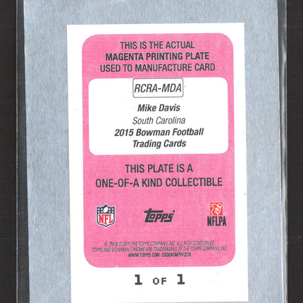 2015 Bowman Chrome Football Mike Davis #RCRA-MDA Magenta Printing Plate Auto 1/1