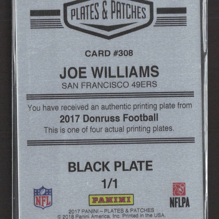 2018 Panini Donruss Football Joe Williams #308 Black Printing 1/1