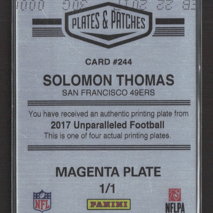 2018 Panini Plates & Patches Solomon Thomas #244 Magenta Printing Plate 1/1 RC