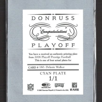 2007 Donruss Playoff Prestige Delanie Walker #180 Cyan Printing Plate 1/1