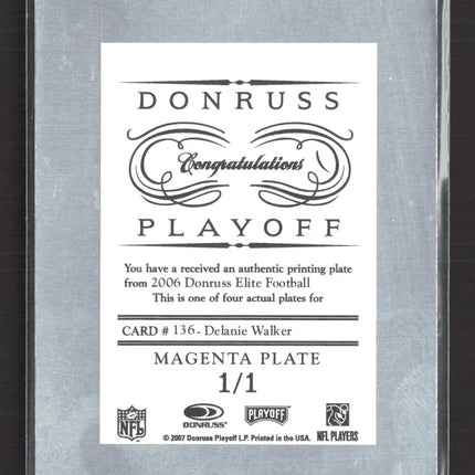 2007 Donruss Elite Delanie Walker #136 Magenta Printing Plate 1/1 Printing Plate
