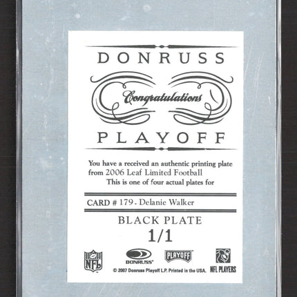 2007 Donruss Playoff Leaf Limited Delanie Walker #179 Black Printing Plate 1/1