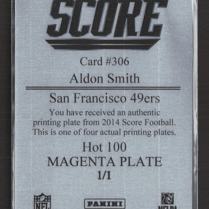 2014 Panini Score Football Aldon Smith #306 Magenta 1/1 Printing Plate