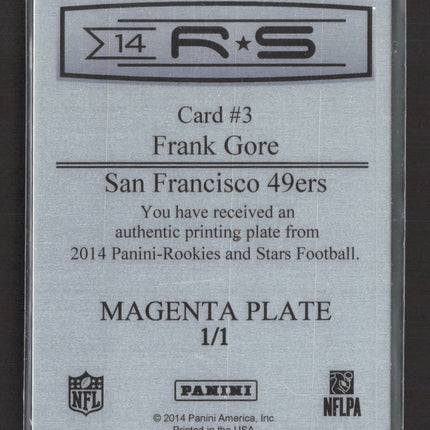 2014 Panini Rookies and Stars Frank Gore #3 Magenta Printing Plate 1/1