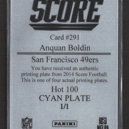 2014 Panini Score Football Anquan Boldin #291 Cyan Printing Plate 1/1