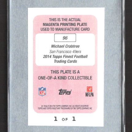 2014 Topps Finest Football Michael Crabtree #96 Magenta Printing Plate