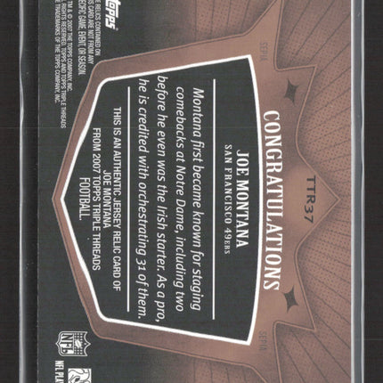 2007 Topps Triple Threads Joe Montana #TTR37 Authentic Jersey Relic 19/27