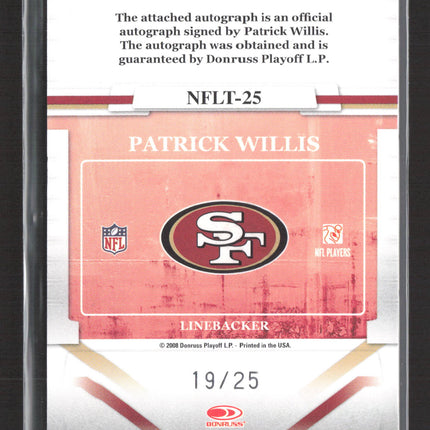 2008 Donruss Gridiron Gear Patrick Willis #NFLT-25 19/25 Auto
