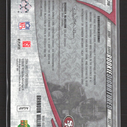 2006 Upper Deck Sweet Spot Rookie Signatures Brandon Williams #215 Auto /899