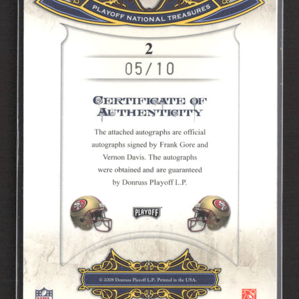 2008 National Treasures Signature Combos Frank Gore Vernon Davis #2 05/10 Auto
