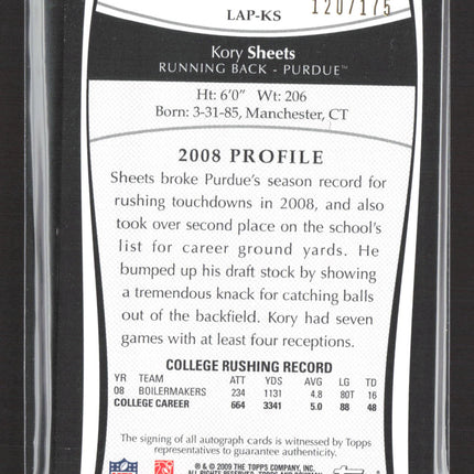 2009 Topps College Kory Sheets #LAP-KS Letter Patch 120/175 Auto