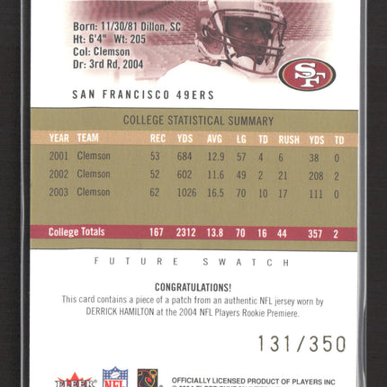 2004 Fleer Hot Prospects Future Swatch Derrick Hamilton #98 Logo Patch /350